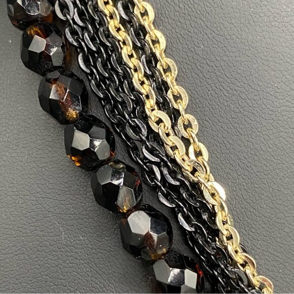 Vintage Brown Glass Multistrand Necklace in Black and Gold Chain - Picture 4 of 7